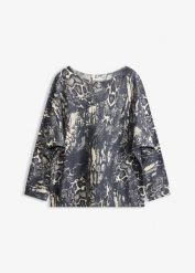 Sweter we wzór skóry węża z rękawami typu nietoperz. Szare swetry damskie bonprix, bez wzorów, ze skóry, eleganckie, bez kołnierzyka, bez ramiączek, bez kaptura. Za 139.99 zł.