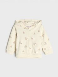 Rozpinana bluza z kapturem z motywem misiów - kremowy. Białe bluzy dla niemowląt Sinsay, bez wzorów, bez ramiączek, z kapturem. Za 19.99 zł.