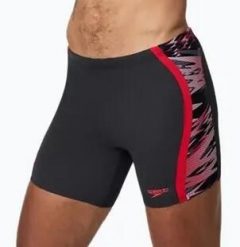 Spodenki kąpielowe Speedo Hyperboom Splice - Mid jammers. Czarne krótkie spodenki sportowe męskie Speedo, m, bez wzorów, z tkaniny, do pływania. Za 199.99 zł.