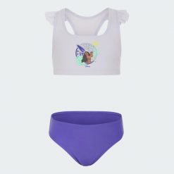Zestaw bikini adidas Disney dla małych dzieci. Fioletowe stroje kąpielowe dla dziewczynek Adidas, bez wzorów, z elastanu. Za 149.00 zł.
