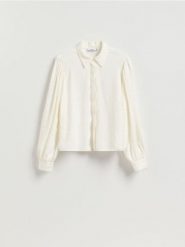 Koszula z modalem - złamana biel. Koszule damskie Reserved, l, bez wzorów, z tkaniny, bez kołnierzyka, bez ramiączek. Za 149.99 zł.