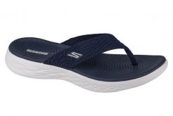 Japonki damskie, On The Go 600 Sunny. Niebieskie klapki damskie Skechers, bez wzorów, z materiału, sportowe, bez obcasa. Za 199.99 zł.