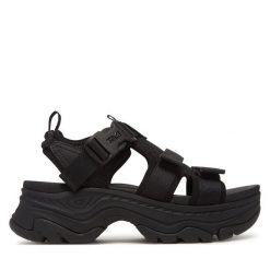 Sandały Teva. Czarne sandały damskie Teva, bez wzorów, bez obcasa, na płaskiej podeszwie, bez zapięcia. Za 329.99 zł.