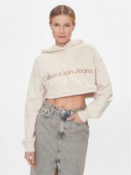 Calvin Klein Jeans Bluza Hero Monologo Short Hoodie J20J222540 Écru Regular Fit. Bluzy damskie Calvin Klein Jeans, xs, bez wzorów, z bawełny, bez kaptura. Za 339.99 zł.
