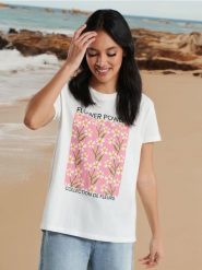Koszulka z nadrukiem - kremowy. Białe t-shirty damskie Sinsay, l, bez wzorów, z bawełny, bez kołnierzyka. W wyprzedaży za 19.99 zł.