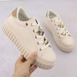 Półbuty sportowe damskie na platformie beżowe NEWS 4756. Brązowe półbuty damskie NEWS, bez wzorów, ze skóry ekologicznej, sportowe, bez obcasa, na platformie, bez zapięcia. Za 159.99 zł.