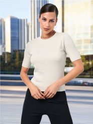 Koszulka - kremowy. Białe t-shirty damskie Sinsay, l, bez wzorów, z materiału, bez kołnierzyka. W wyprzedaży za 8.99 zł.