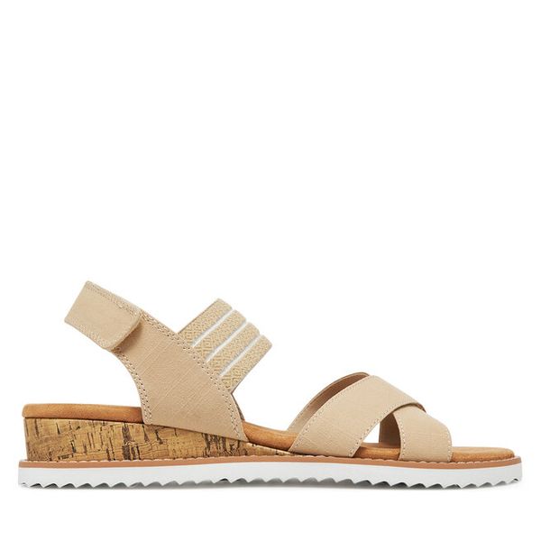 Sandały Skechers. Brązowe sandały damskie Skechers, bez wzorów, bez obcasa, na koturnie, bez zapięcia. Za 129.99 zł.