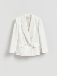 Marynarka z wiskozą - biały. Białe żakiety damskie Reserved, l, bez wzorów, z tkaniny. Za 249.99 zł.