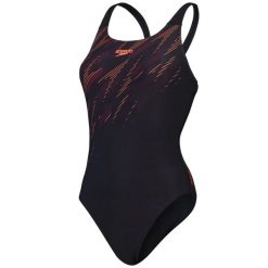 Damski kostium kąpielowy 1-częściowy Speedo Eco+ H-Boom Placement Muscleback. Czarne kostiumy jednoczęściowe damskie Speedo, s, bez wzorów, z materiału, eleganckie, do pływania. Za 274.00 zł.