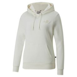 Bluza damska Puma ESS+ Embroidery Hoodie FL. Białe bluzy damskie Puma, l, bez wzorów, z bawełny, z kapturem, na fitness i siłownię. Za 319.55 zł.