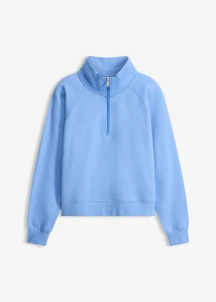 Bluza z czystej bawełny organicznej. Niebieskie bluzy damskie bonprix, bez wzorów, z bawełny, bez kaptura. Za 97.99 zł.
