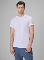 4F T-shirt regular gładki męski - biały S. Białe t-shirty męskie 4f, m, bez wzorów, z bawełny, klasyczne, bez kołnierzyka. Za 59.99 zł.