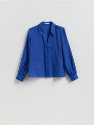 Koszula z ramią - niebieski. Niebieskie koszule damskie Reserved, l, bez wzorów, z lyocellu, bez kołnierzyka, bez ramiączek. Za 129.99 zł.