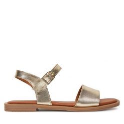 Sandały Tamaris. Żółte sandały damskie Tamaris, bez wzorów, bez obcasa, na płaskiej podeszwie, bez zapięcia. Za 219.99 zł.