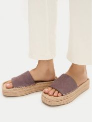 Calvin Klein Klapki Flatf Espa Mule Nub Mg HW0HW02890 Brązowy. Brązowe espadryle damskie Calvin Klein, bez wzorów, z nubiku, bez obcasa, bez zapięcia. Za 262.99 zł.