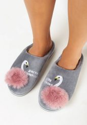Szare Kapcie z Haftem i Małym Pomponem Dasca. Szare kapcie damskie Born2be, bez wzorów. Za 19.99 zł.