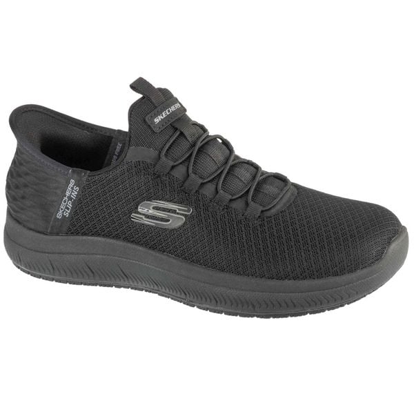 Sneakersy damskie Skechers Slip-Ins Work Summits SR-Enslee. Czarne trampki i tenisówki damskie Skechers, bez wzorów, bez zapięcia. Za 399.99 zł.