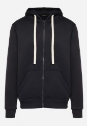 Granatowa Rozpinana Bluza z Kapturem z Bawełną Ozdobiona Sznurkami Nerrise. Niebieskie bluzy męskie Born2be, l, bez wzorów, z bawełny, z kapturem. Za 89.99 zł.
