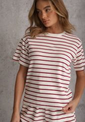 Czerwono-Biały T-shirt z Bawełny Ozdobiony Poziomymi Paskami Nautida. Białe bluzki damskie Renee, l, bez wzorów, z bawełny, bez kołnierzyka, bez ramiączek. Za 59.99 zł.