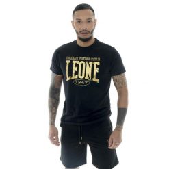 Koszulka z bawełna na trening na co dzień. Czarne buty sportowe męskie LEONE 1947 APPAREL, bez wzorów, z bawełny, bez kołnierzyka, bez ramiączek, na fitness i siłownię. W wyprzedaży za 82.10 zł.