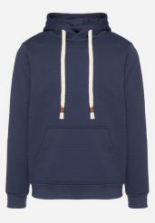 Granatowa Bluza z Bawełną Wykończona Kapturem Kangurową Kieszenią i Polarem Padela. Niebieskie bluzy męskie Born2be, l, bez wzorów, z bawełny, z kapturem. Za 84.99 zł.