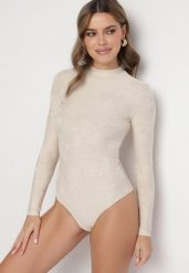 Beżowe Body z Wiskozą ze Stójką i Tłoczonym Wzorem Ravistea. Brązowe bluzki damskie Born2be, m, bez wzorów, z jeansu, eleganckie, bez kołnierzyka, bez ramiączek. Za 99.99 zł.