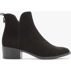 BOTKI Z OZDOBNĄ CHOLEWKĄ BIANKA. Czarne botki damskie Ryłko, ze skóry, z okrągłym noskiem, bez obcasa, na obcasie, bez zapięcia. Za 379.99 zł.