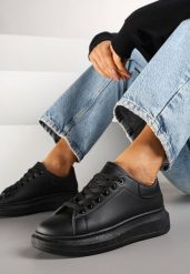 Czarne Sneakersy Typu Tenisówki na Niskim Koturnie Elanireth. Czarne trampki i tenisówki damskie Renee, bez wzorów, z jeansu, eleganckie, bez zapięcia. Za 59.99 zł.