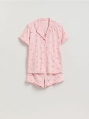 Wzorzysta piżama dwuczęściowa - różowy. Czerwone piżamy damskie Reserved, l, bez wzorów, z bawełny, bez ramiączek. Za 109.99 zł.