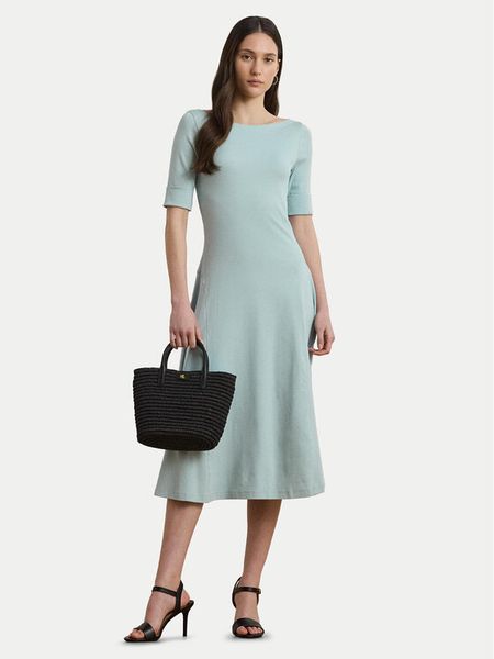 LAUREN RALPH LAUREN Sukienka codzienna 250863913015 Błękitny Regular Fit. Niebieskie sukienki damskie Lauren Ralph Lauren, na co dzień, m, bez wzorów, z bawełny, bez kołnierzyka, bez ramiączek, proste. Za 379.99 zł.
