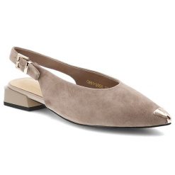 Czółenka damskie S.Barski, cholewka ze skóry naturalnej zamszowej elegancki fason slingback, beżowe, CR61-3050. Brązowe czółenka damskie S.BARSKI, bez wzorów, ze skóry, eleganckie, bez obcasa, bez zapięcia. Za 289.00 zł.