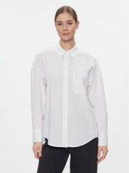 Tommy Jeans Koszula Tjw Ovs Cotton Shirt Ext DW0DW17356 Biały Regular Fit. Białe bluzki damskie Tommy Jeans, xxs, bez wzorów, z jeansu, biznesowe, bez kołnierzyka, bez ramiączek. Za 359.99 zł.