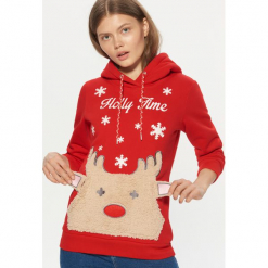 Świąteczna bluza z kapturem - Czerwony. Czerwone bluzy damskie Cropp. Za 119.99 zł.