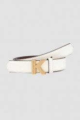 KARL LAGERFELD Biały damski pasek K/lock, Rozmiar 85. Białe paski damskie KARL LAGERFELD, bez wzorów. W wyprzedaży za 299.99 zł.