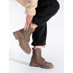 Brązowe sznurowane workery damskie Sergio Leone. Brązowe botki damskie na jesień, bez obcasa, bez zapięcia. Za 245.97 zł.
