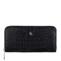 Duży Czarny Portfel Damski ze Skóry z Wzorem Krokodyla – Luksusowy Design i Funkcjonalność PD090s166 RFID. Czarne portfele damskie bez wzorów, ze skóry. Za 170.00 zł.