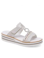 Rieker Klapki V02M6-40 Szary. Szare klapki damskie Rieker, bez wzorów, ze skóry, bez obcasa. Za 299.99 zł.