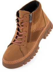 Damskie zimowe botki skórzane Nell 207 kokosowy brąz. Brązowe botki damskie ENELL, na zimę, ze skóry, eleganckie, bez obcasa, bez zapięcia. Za 331.99 zł.