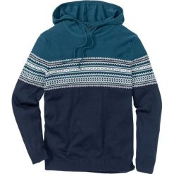 Sweter z kapturem Regular Fit bonprix niebieskozielono-biało-ciemnoniebieski. Swetry przez głowę męskie marki bonprix. Za 69.99 zł.
