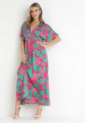 Zielona Rozkloszowana Sukienka Maxi w Kwiaty Olvera. Zielone sukienki damskie Born2be, l, bez wzorów, wizytowe, bez kołnierzyka, bez ramiączek, maxi, rozkloszowane. Za 169.99 zł.