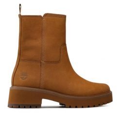 Botki Timberland. Brązowe botki damskie Timberland, bez obcasa, na płaskiej podeszwie, bez zapięcia. Za 679.99 zł.