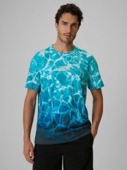 4F T-shirt relaxed z nadrukiem męski - turkusowy S. Niebieskie t-shirty męskie 4f, m, bez wzorów, z bawełny, klasyczne, bez kołnierzyka. Za 99.99 zł.