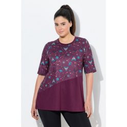 Damskie Bluzka funkcyjna krój trapezowy okrągły dekolt rękaw 1/2 z recyklingu. Fioletowe koszulki sportowe damskie Ulla Popken, plus size, bez wzorów, z elastanu, bez kołnierzyka, bez ramiączek. Za 199.99 zł.