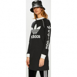 Adidas Originals - Sukienka. Czarne sukienki damskie adidas Originals, z nadrukiem, z bawełny, casualowe, z okrągłym kołnierzem. Za 249.90 zł.