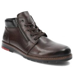 Brązowe Trzewiki Rieker Eleganckie Buty Męskie. Brązowe botki męskie Rieker, na zimę, z futra, eleganckie, bez zapięcia. Za 369.00 zł.