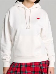 Bluza z kapturem z motywem walentynkowym - kremowy. Białe bluzy damskie Sinsay, l, bez wzorów, z kapturem. W wyprzedaży za 29.99 zł.