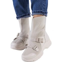 Beżowe sneakersy Saker beżowy. Brązowe trampki i tenisówki damskie z aplikacjami, z materiału, bez zapięcia. Za 85.44 zł.