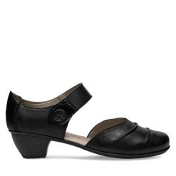 Półbuty Rieker. Czarne półbuty damskie Rieker, bez wzorów, bez obcasa, na obcasie, bez zapięcia. Za 299.99 zł.