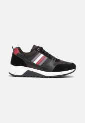 Czarne Buty Sportowe ze Sznurowaniem i Dekoracyjnymi Wstawkami Hanu. Czarne buty sportowe męskie Born2be, bez zapięcia. Za 84.99 zł.